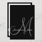 ブラックグエレガントレー結婚式招待状イニシャル 招待状 (正面/裏面)