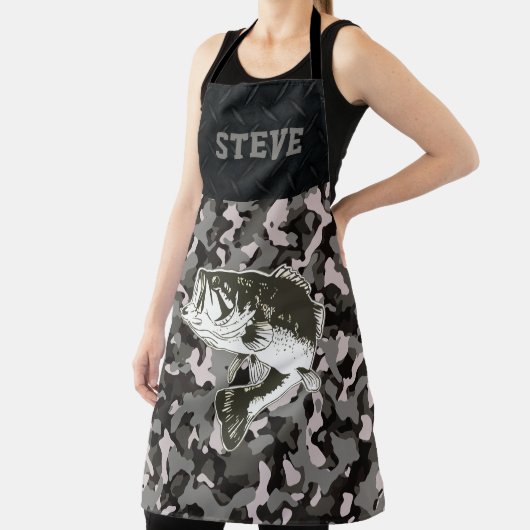 ブラックグクールレイ迷彩柄ネームベース魚釣りメンズ エプロン (インサイチュ)