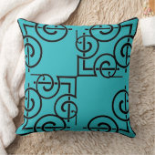ブラックグパーソナライズされたリルパターンティール(緑がかった色) クッション (ブランケット)