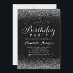 ブラックグモダンレイグリッタースパークルエイジ誕生日 招待状<br><div class="desc">グラムモダンブラックシルバーグレーグリッタースパークルエレガントスクリプト書道任意の年齢誕生日招待状</div>