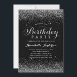ブラックグモダンレイグリッタースパークルエイジ誕生日 招待状<br><div class="desc">グラムモダンブラックシルバーグレーグリッタースパークルエレガントスクリプト書道任意の年齢誕生日招待状</div>