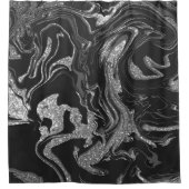 ブラックグモダンレーシルバーグリッター大理石 シャワーカーテン (正面)