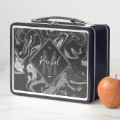 ブラックグモダンレーシルバーグリッター大理石 メタルランチボックス (インサイチュ)