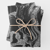 ブラックグモダンレーシルバーグリッター大理石 ラッピングペーパーシート (インサイチュ)