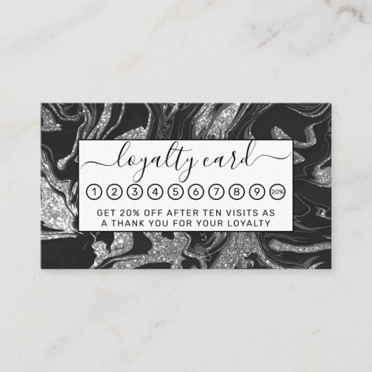 ブラックグモダンレーシルバーグリッター大理石 ロイヤリティカード (正面)