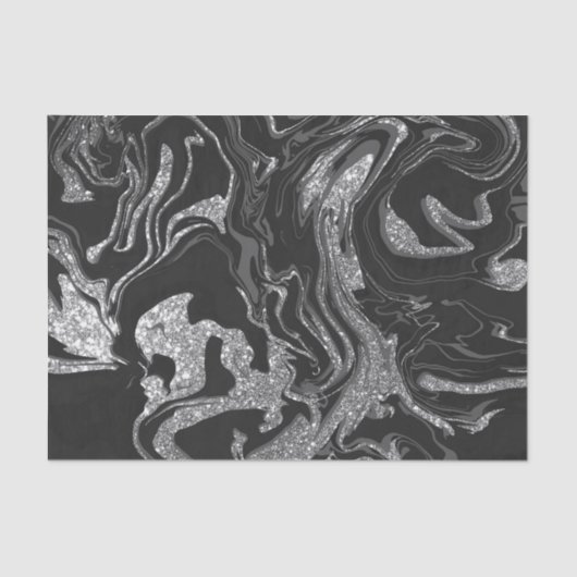 ブラックグモダンレーシルバーグリッター大理石 薄葉紙 (正面)