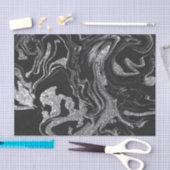 ブラックグモダンレーシルバーグリッター大理石 薄葉紙 (クラフト)
