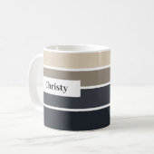 ブラックグモダンレーベージュストリップ名カスタム コーヒーマグカップ (正面左)