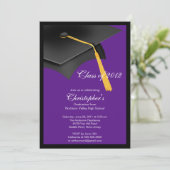 ブラックグラッドキャップ卒業パーティー招待状 招待状 (スタンド正面)