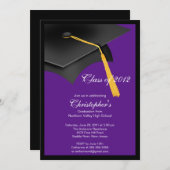 ブラックグラッドキャップ卒業パーティー招待状 招待状 (正面/裏面)