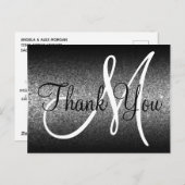 ブラックグラデーションシルバーグリッターモノグラムサンキュー ポストカード (正面/裏面)