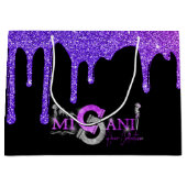 ブラックグラデーションロゴに紫のグリッタードリッ企業のプ ラージペーパーバッグ (正面)