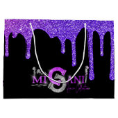 ブラックグラデーションロゴに紫のグリッタードリッ企業のプ ラージペーパーバッグ (裏面)