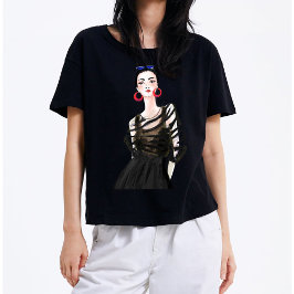 ブラックグラフィックモダンウィメンズTシャツのシティガール Tシャツ