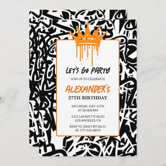 ブラックグラフィティ27歳の誕生日の招待状メンズ 招待状 (正面/裏面)