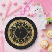 ブラックグラマラス金ゴールドダイヤモンド新年の時計 ペーパープレート (パーティー)