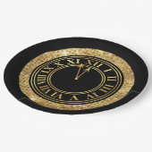 ブラックグラマラス金ゴールドダイヤモンド新年の時計 ペーパープレート (アングル)