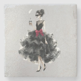 ブラックグラムガウン、レッドボウ、シェード ストーンコースター