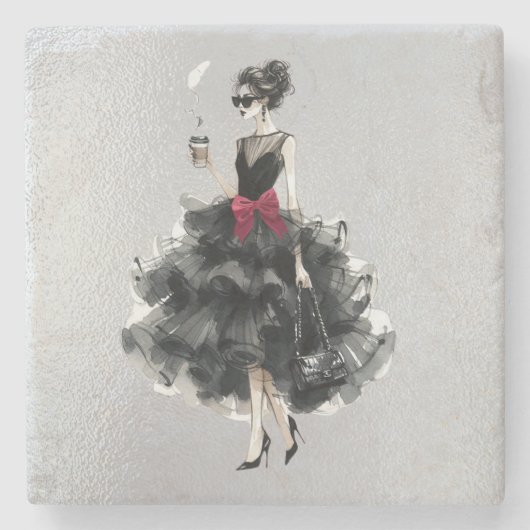 ブラックグラムガウン、レッドボウ、シェード ストーンコースター (正面)