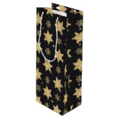 ブラックグラムグリッタースターズパターン ワインギフトバッグ (正面アングル)