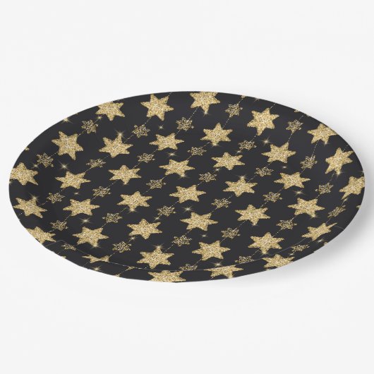 ブラックグラムグリッタースターズホリデイ ペーパープレート (アングル)