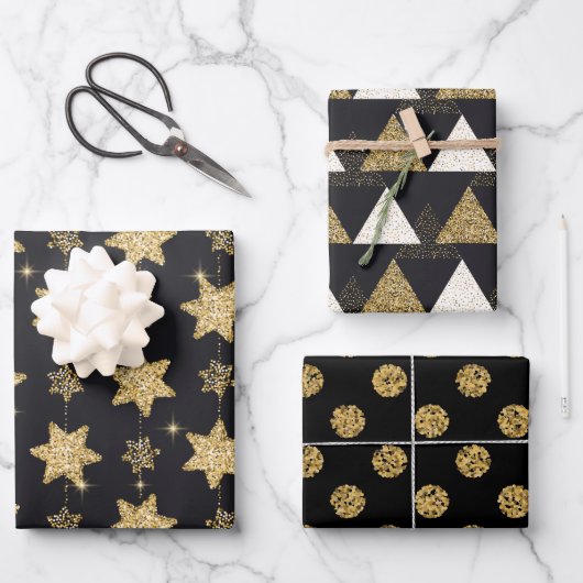 ブラックグラムグリッタートリオ ラッピングペーパーシート (正面)