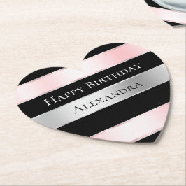 ブラックグラムシルバー赤面ピンクリボン誕生日 ペーパーコースター
