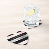 ブラックグラムシルバー赤面ピンクリボン誕生日 ペーパーコースター (インサイチュ)