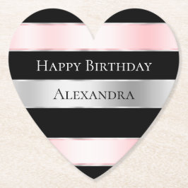 ブラックグラムシルバー赤面ピンクリボン誕生日 ペーパーコースター