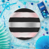 ブラックグラムシルバー赤面ピンクリボン誕生日 ペーパープレート (パーティー)