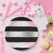 ブラックグラムシルバー赤面ピンクリボン誕生日 ペーパープレート (パーティー)