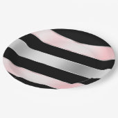 ブラックグラムシルバー赤面ピンクリボン誕生日 ペーパープレート (アングル)