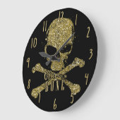 ブラックグラムトゥザボーン金ゴールドグリッタースカル ラージ壁時計 (傾斜)