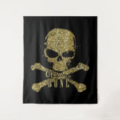 ブラックグラムトザボーン金ゴールドグリッタースカル タペストリー (正面)