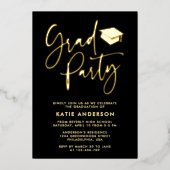 ブラックグラムミニマリスト書道グラードパーティー 箔招待状 (正面)