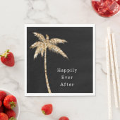 ブラックグラム金ゴールドグリッターパームツリー スタンダードランチョンナプキン (インサイチュ)