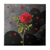 ブラックグランジハートとレッドローズ タイル (正面)