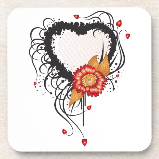 ブラックグランジハートひまわり コースター (正面)