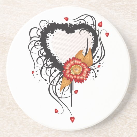 ブラックグランジハートひまわり コースター (正面)