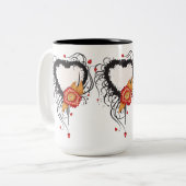 ブラックグランジハートひまわり ツートーンマグカップ (正面左)