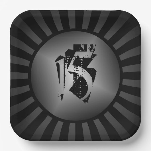 ブラックグランジ10代の若者バースデーパーティープレート ペーパープレート (正面)