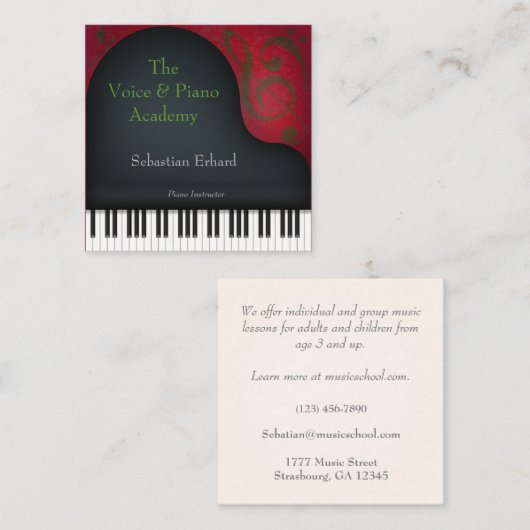 ブラックグランドピアノ芸術的ミュージシャン スクエア名刺 (正面/裏面)