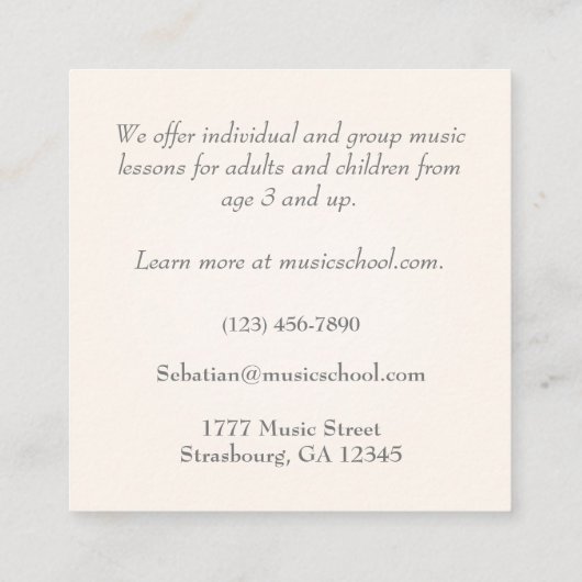 ブラックグランドピアノ芸術的ミュージシャン スクエア名刺 (裏面)