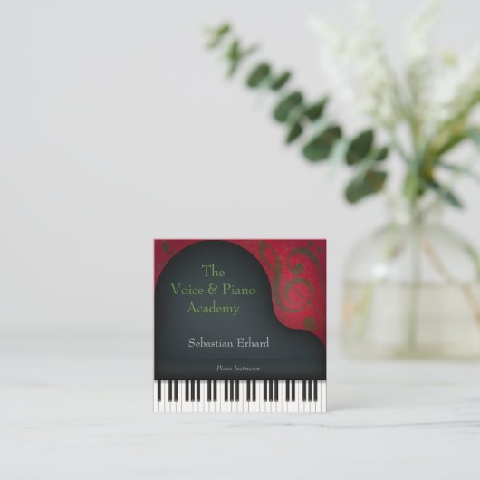 ブラックグランドピアノ芸術的ミュージシャン スクエア名刺 (スタンド正面)