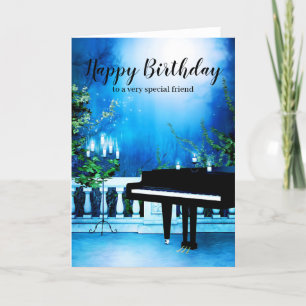 ブラックグランドピアノ誕生日カード カード