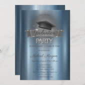 ブラックグラードキャップブルーエクセシレーションパーティー招待状 招待状 (正面/裏面)