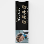 ブラックグラードフォト金ゴールド文字卒業バナー 横断幕 (縦)