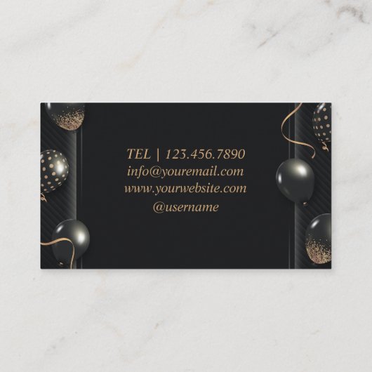 ブラックグリッタリー金ゴールドバルーンイベント名刺 名刺 (裏面)