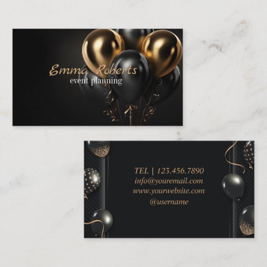 ブラックグリッタリー金ゴールドバルーンイベント名刺 名刺 (正面/裏面)