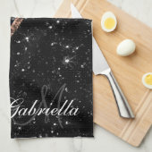 ブラックグリッターとヒョウ印刷 キッチンタオル (四つ折り)